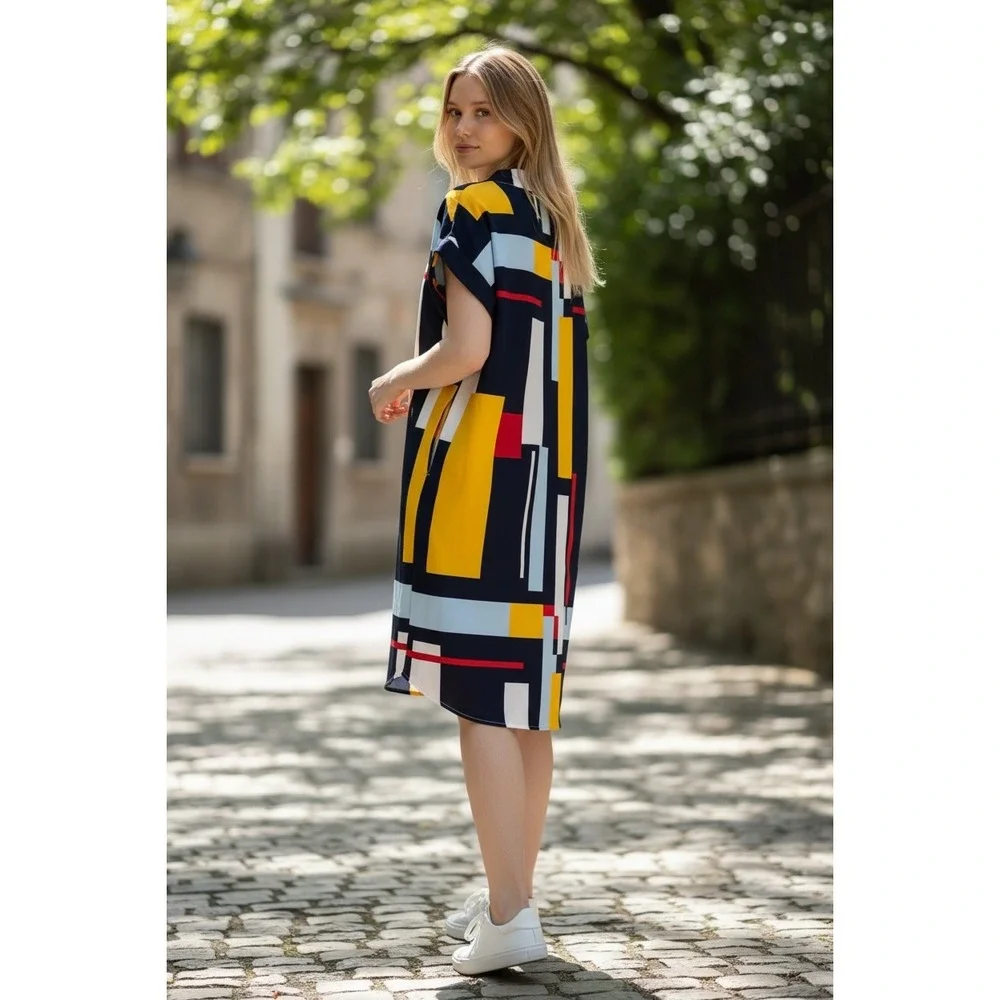 Abstract Geometric Colorblock Shift Dress XL Short Sleeve Mod Art Pop Modernist‎ - Picture 3 of 7